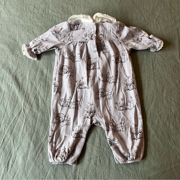 Janie and Jack Layette Purple Kitten Collared Long Sleeve One Piece - Picture 3 of 4